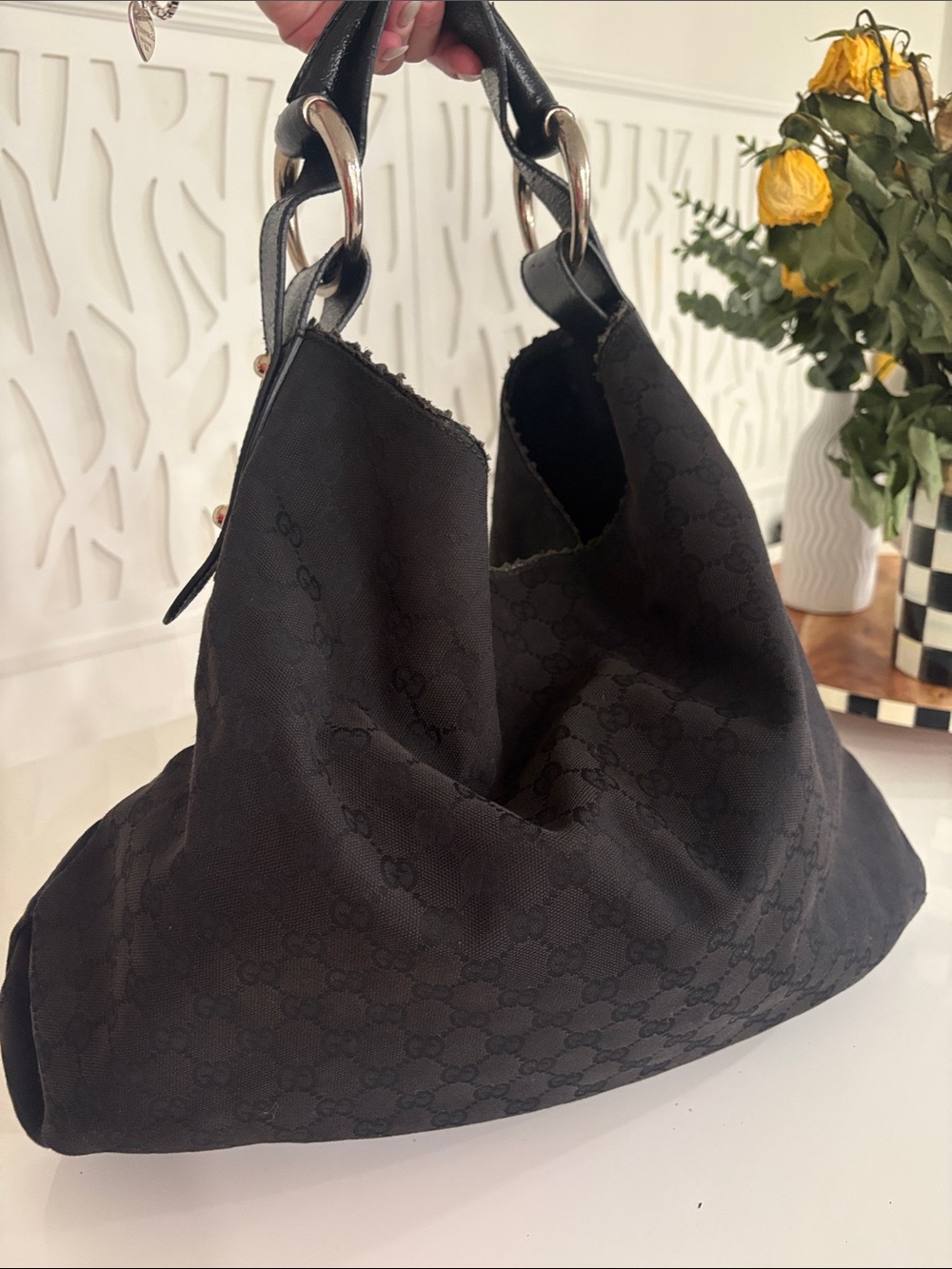 Authentic Gucci Black Canvas Horsebit Ring Hobo Shoulder Bag (Large) - Picture 9 of 12
